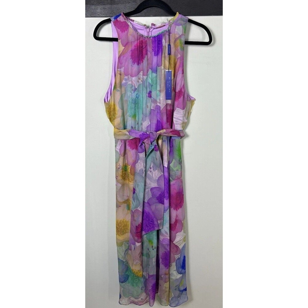NWT Elie Tahari Violet Watercolor  Floral Chiffon Maxi Dress Sz 16 Retail $498